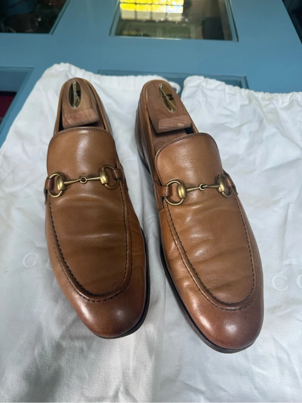 Gucci Tan Leather Penny Loafers with Silver Bit Men main image 2